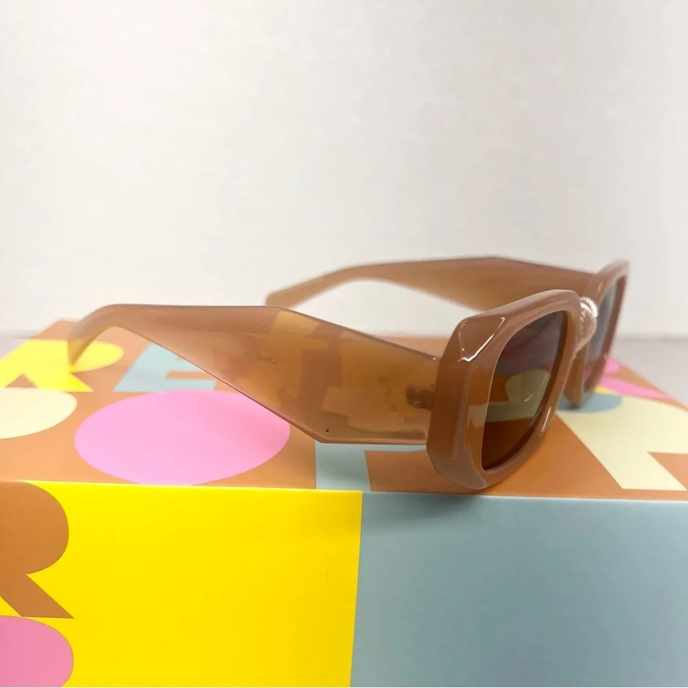 Oversized Square Brown Sunglasses UV400 Retro Fashion Thick‎ Frame Women